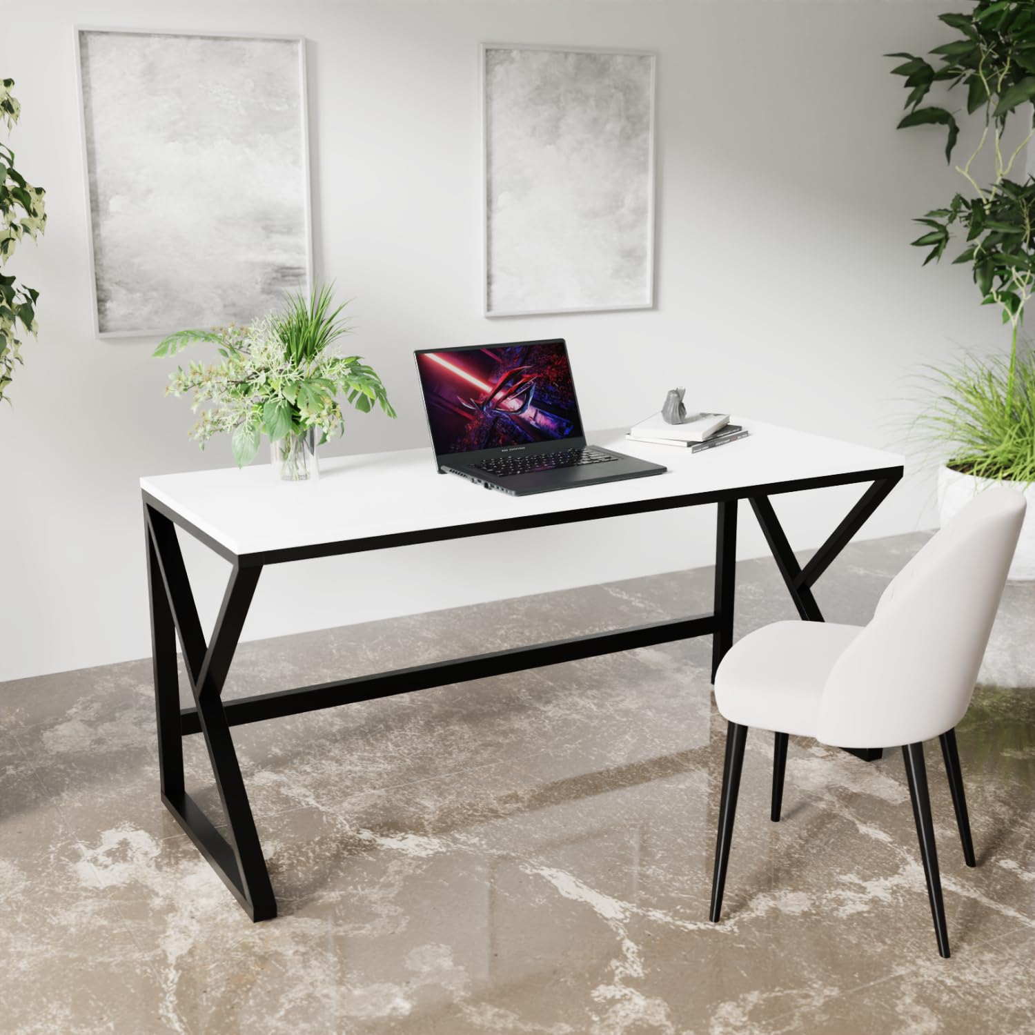 Riyan Luxiwood Alden White Computer Table